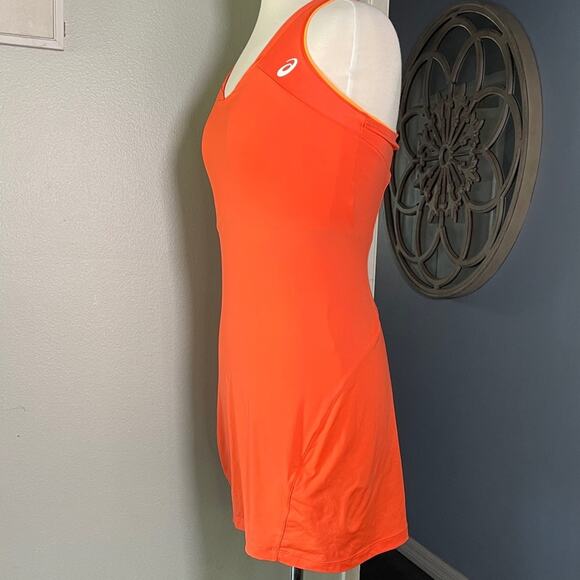 ASICS Women's Orange Tank Dress with Shorts for Tennis - Picture 4 of 7